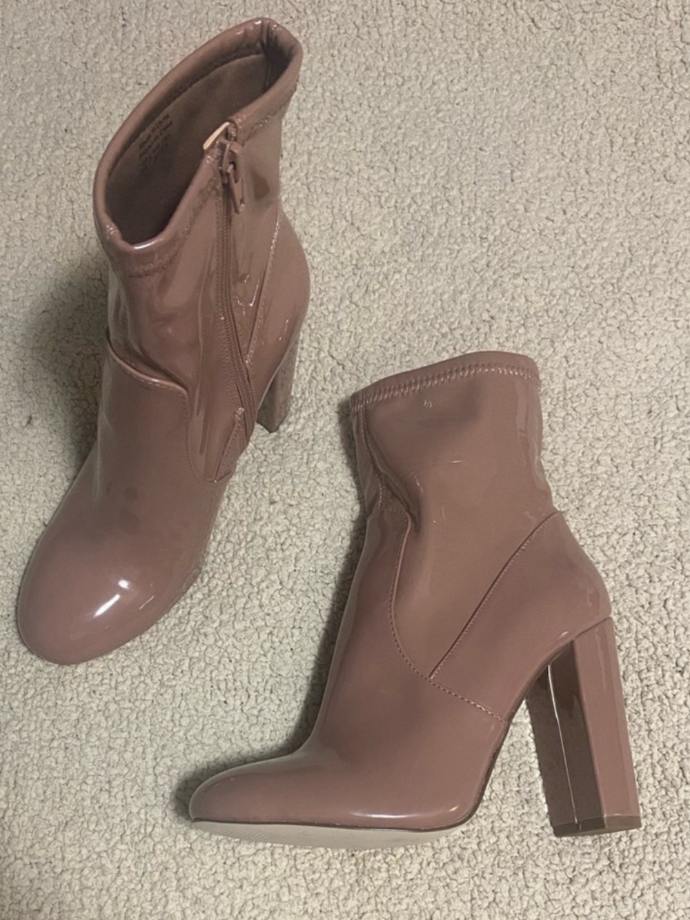 ☀️ Call it Spring ☀️ tan coloured patent leather booties
